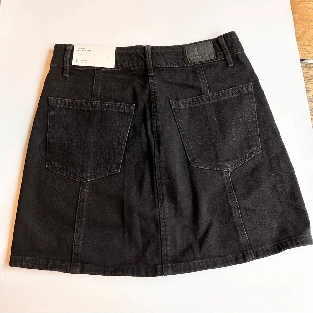 American Eagle Women’s Hi Rise A Line Button Front Black Denim Skirt SZ 0